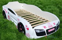 Кровать-машина R2 белая с розовым